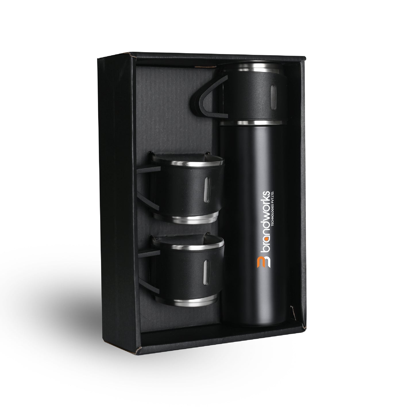 Black Vacuum Flask Gift Set- Bottle with 3 Cups